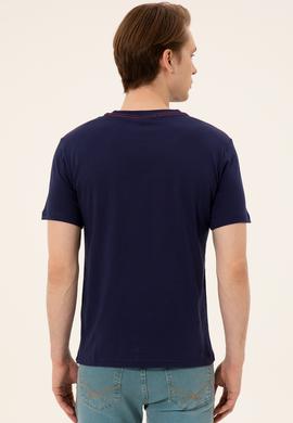 Erkek Lacivert Bisiklet Yaka T-Shirt - 50246309014