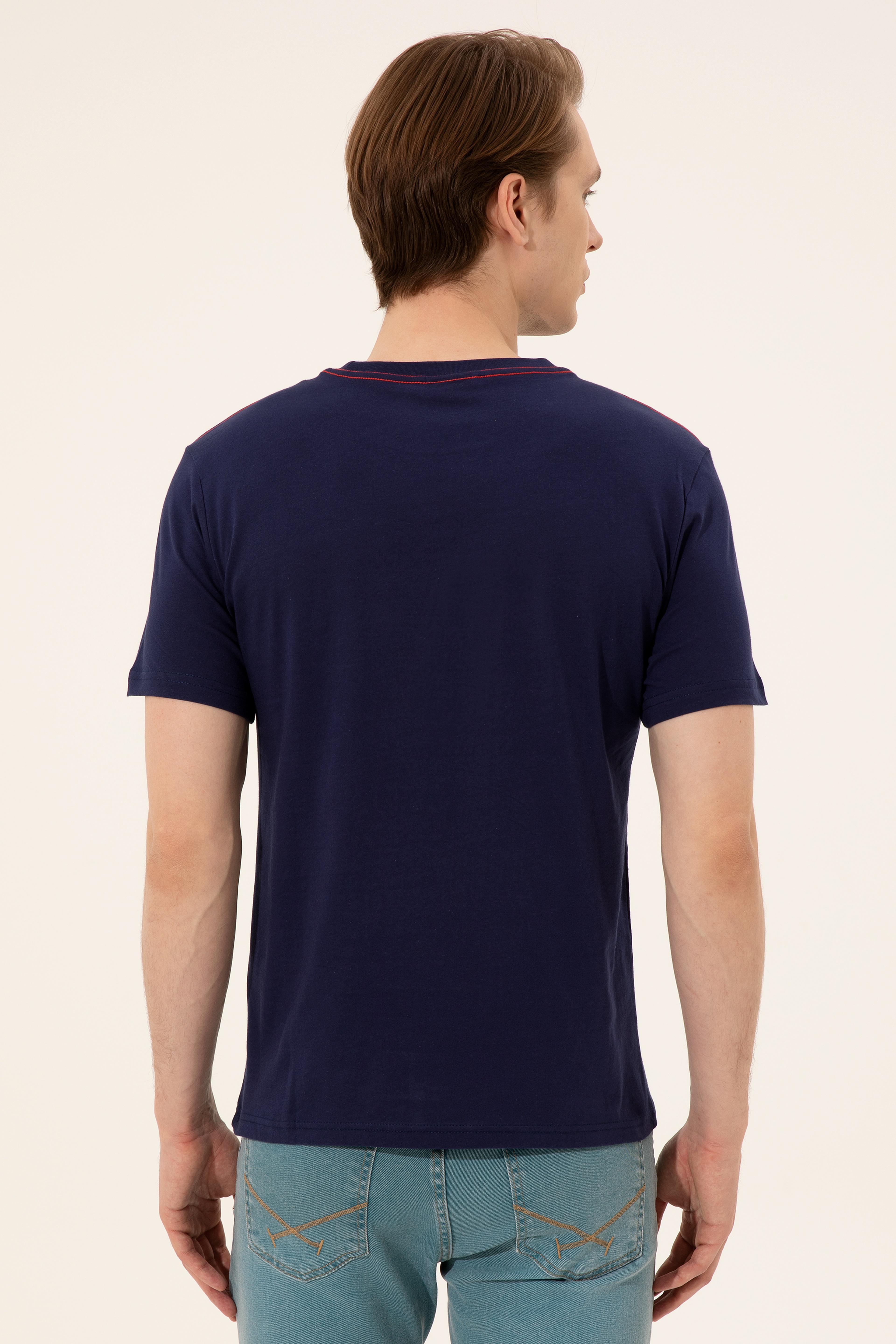 Erkek Lacivert Bisiklet Yaka T-Shirt - Image 5