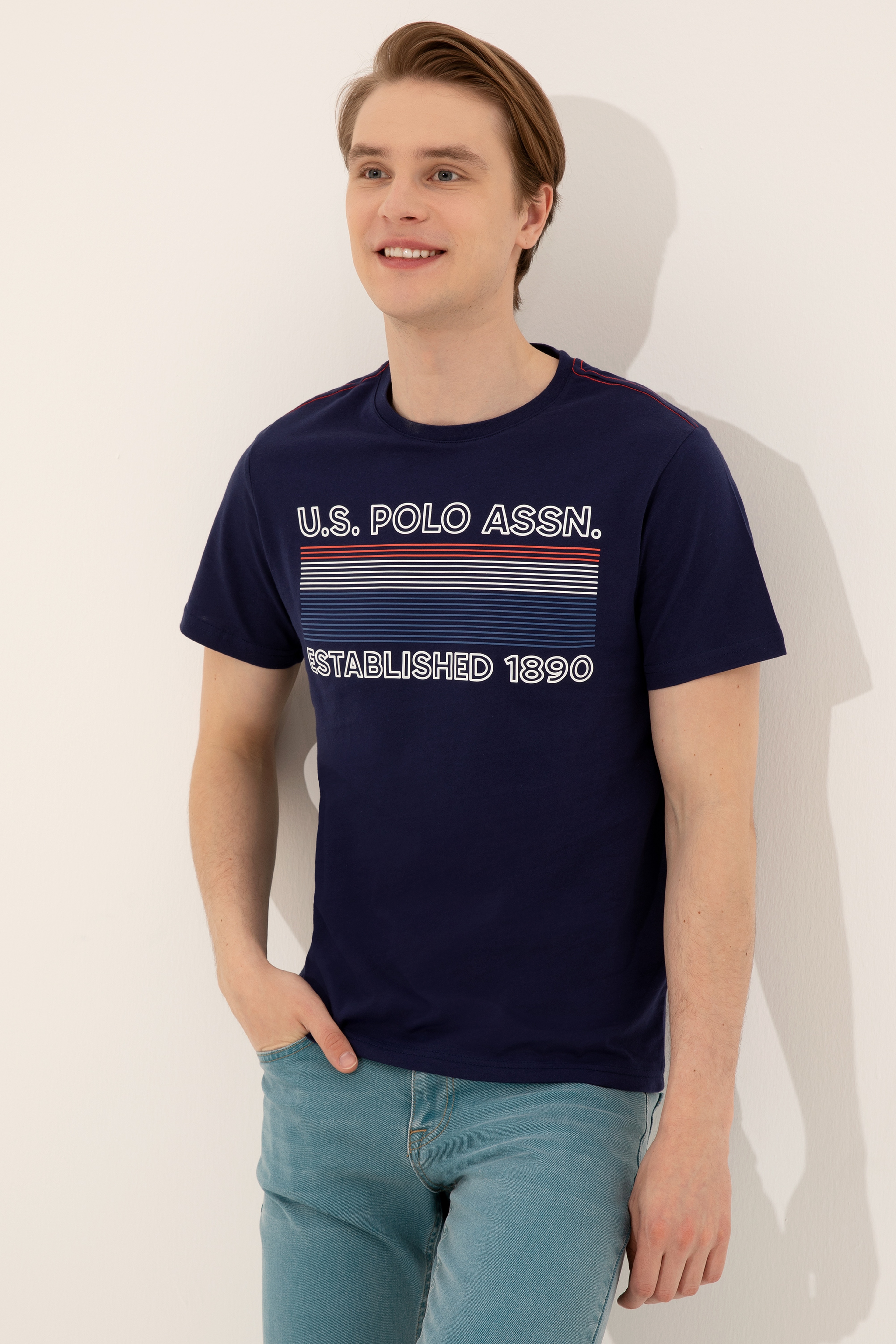 Erkek Lacivert Bisiklet Yaka T-Shirt - Image 4