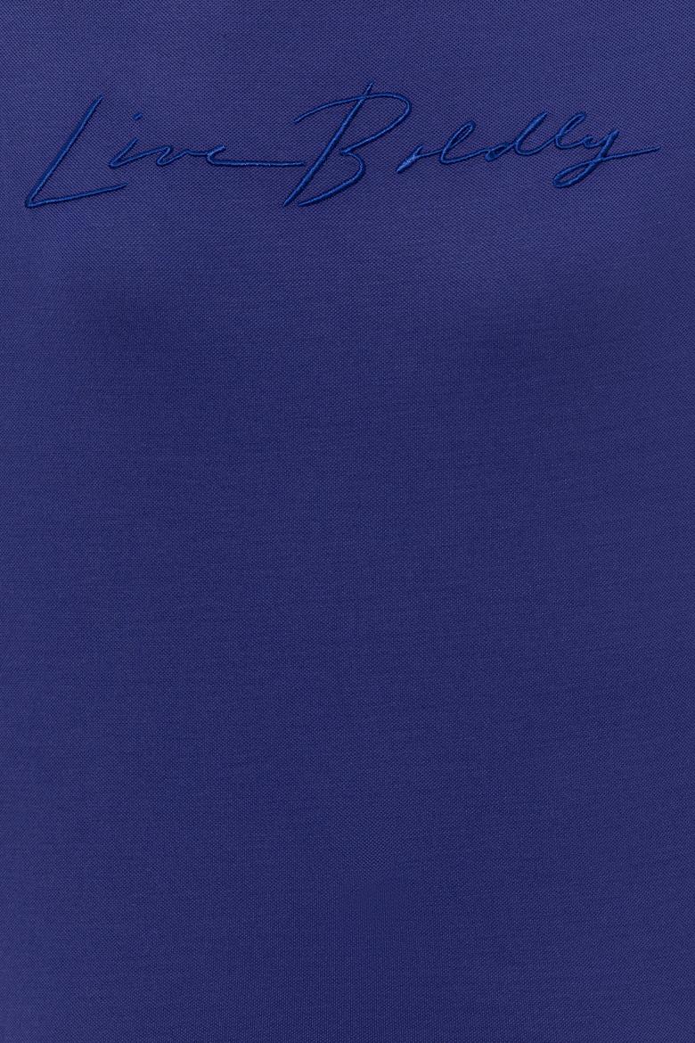 Kadın Mavi Bisiklet Yaka Tişört - 50249027030