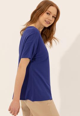 Kadın Mavi Bisiklet Yaka Tişört - 50249027030