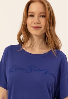 Kadın Mavi Bisiklet Yaka Tişört - 50249027030