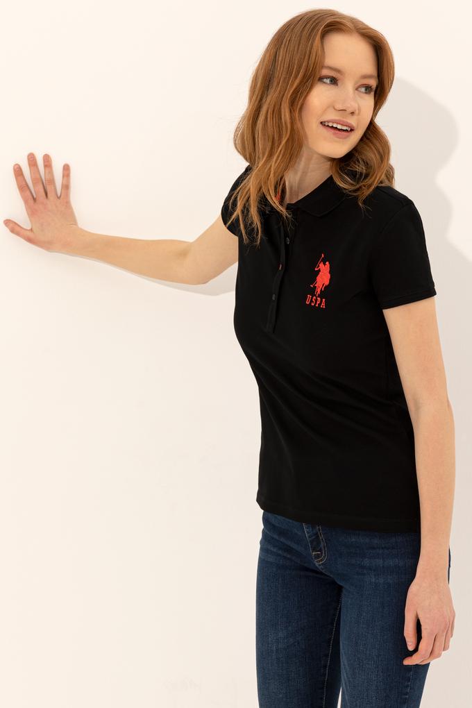 Kadın Siyah Basic Polo Yaka Tişört