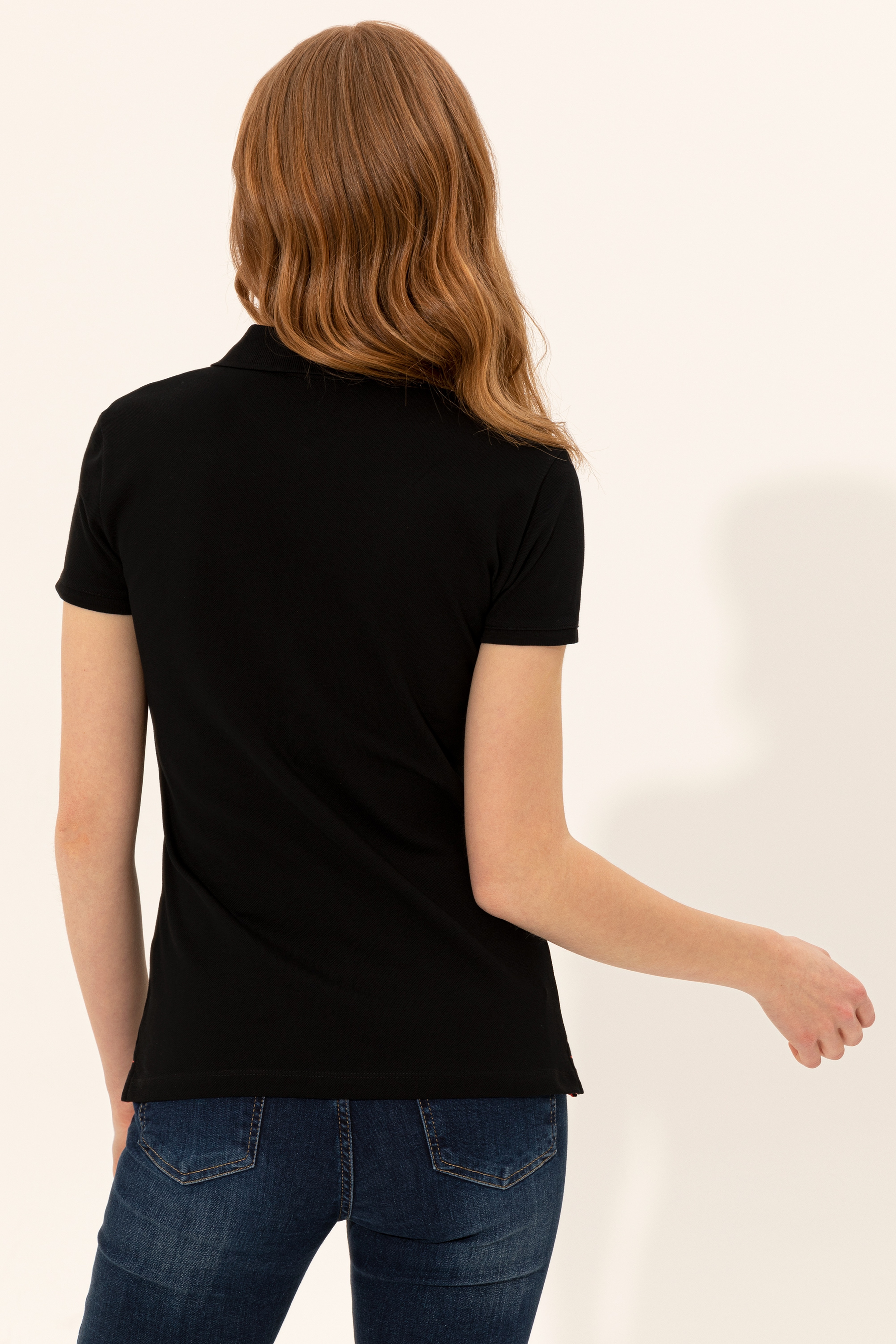 Kadın Siyah Basic Polo Yaka Tişört
