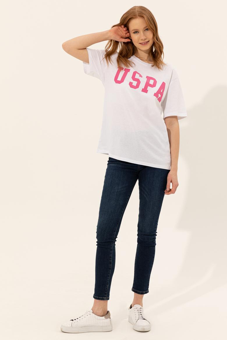 Kadın Beyaz Bisiklet Yaka Tişört - 50249001002