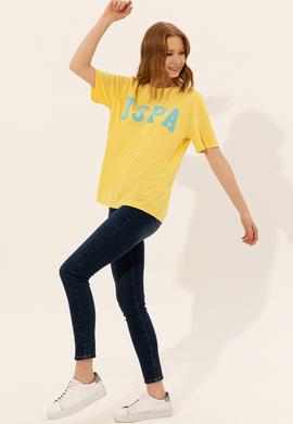 Kadın Açık Sarı Bisiklet Yaka Tişört - 50249001088