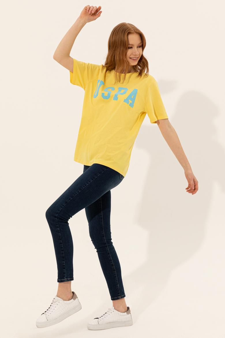 Kadın Açık Sarı Bisiklet Yaka Tişört - 50249001088
