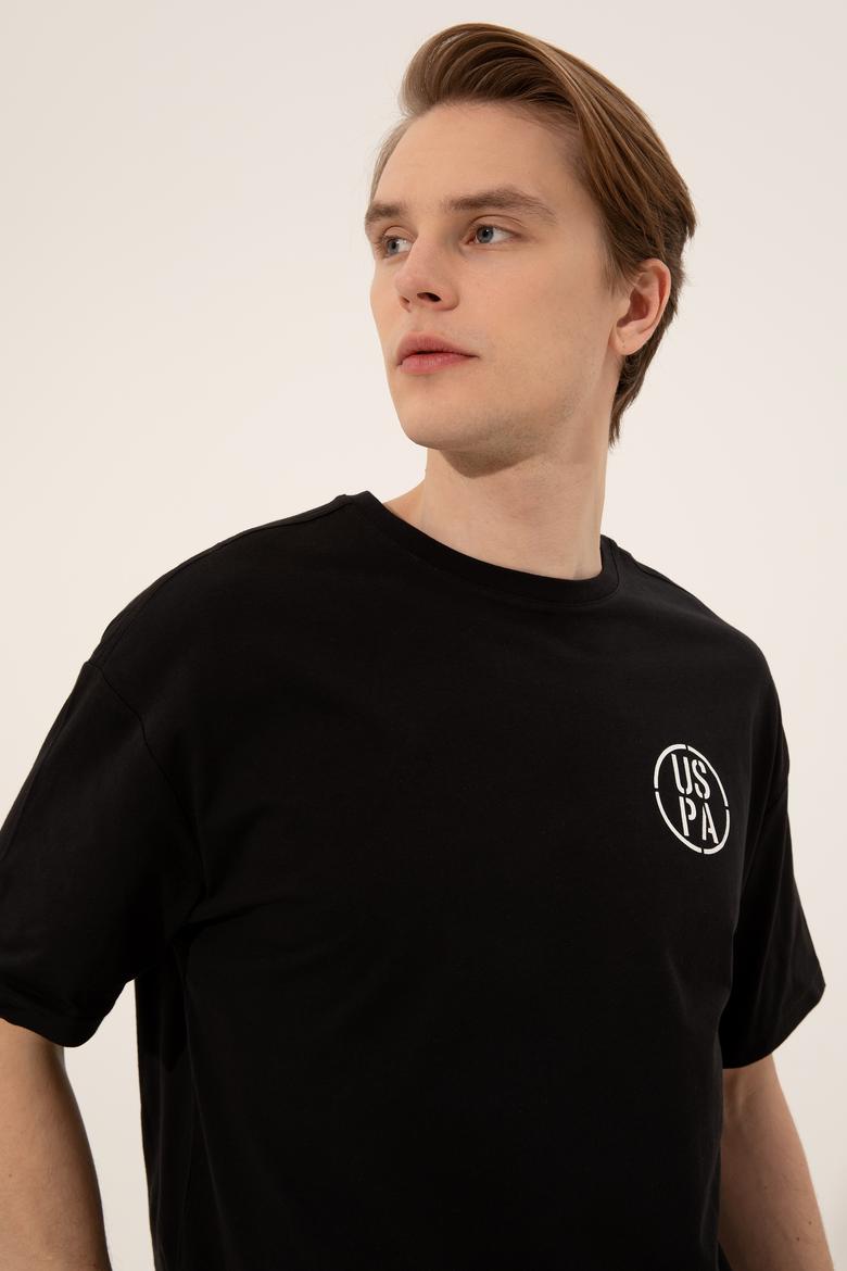 Erkek Siyah Oversize Bisiklet Yaka Tişört - 50252089031