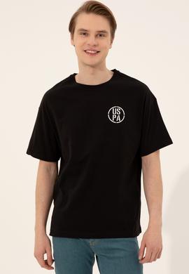 Erkek Siyah Oversize Bisiklet Yaka Tişört - 50252089031