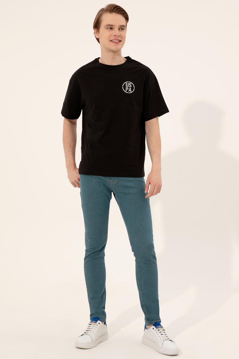 Erkek Siyah Oversize Bisiklet Yaka Tişört - 50252089031