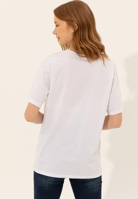 Kadın Beyaz Bisiklet Yaka Tişört - 50249001002