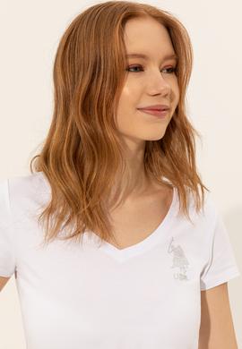 Kadın Beyaz V Yaka Basic Tişört - 50246286004