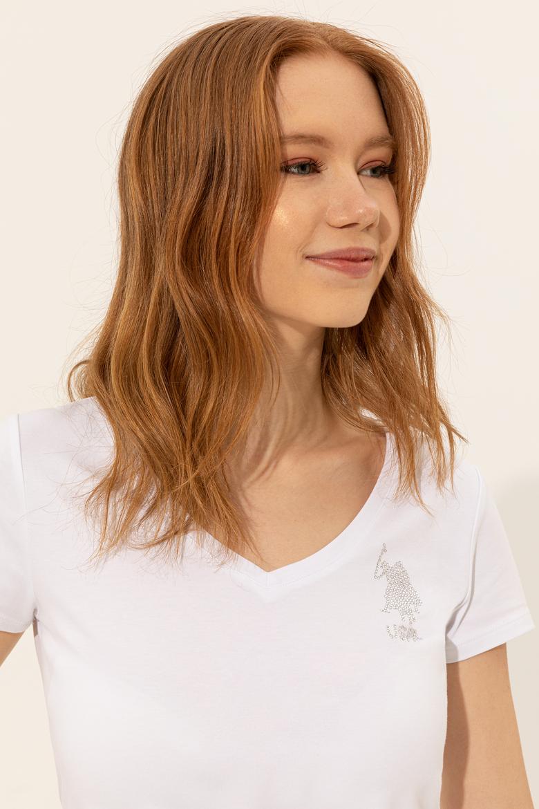 Kadın Beyaz V Yaka Basic Tişört