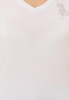Kadın Beyaz V Yaka Basic Tişört - 50246286004