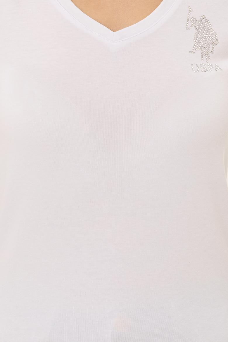 Kadın Beyaz V Yaka Basic Tişört - 50246286004