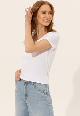 Kadın Beyaz V Yaka Basic Tişört - 50246286004