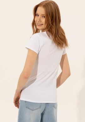 Kadın Beyaz V Yaka Basic Tişört - 50246286004