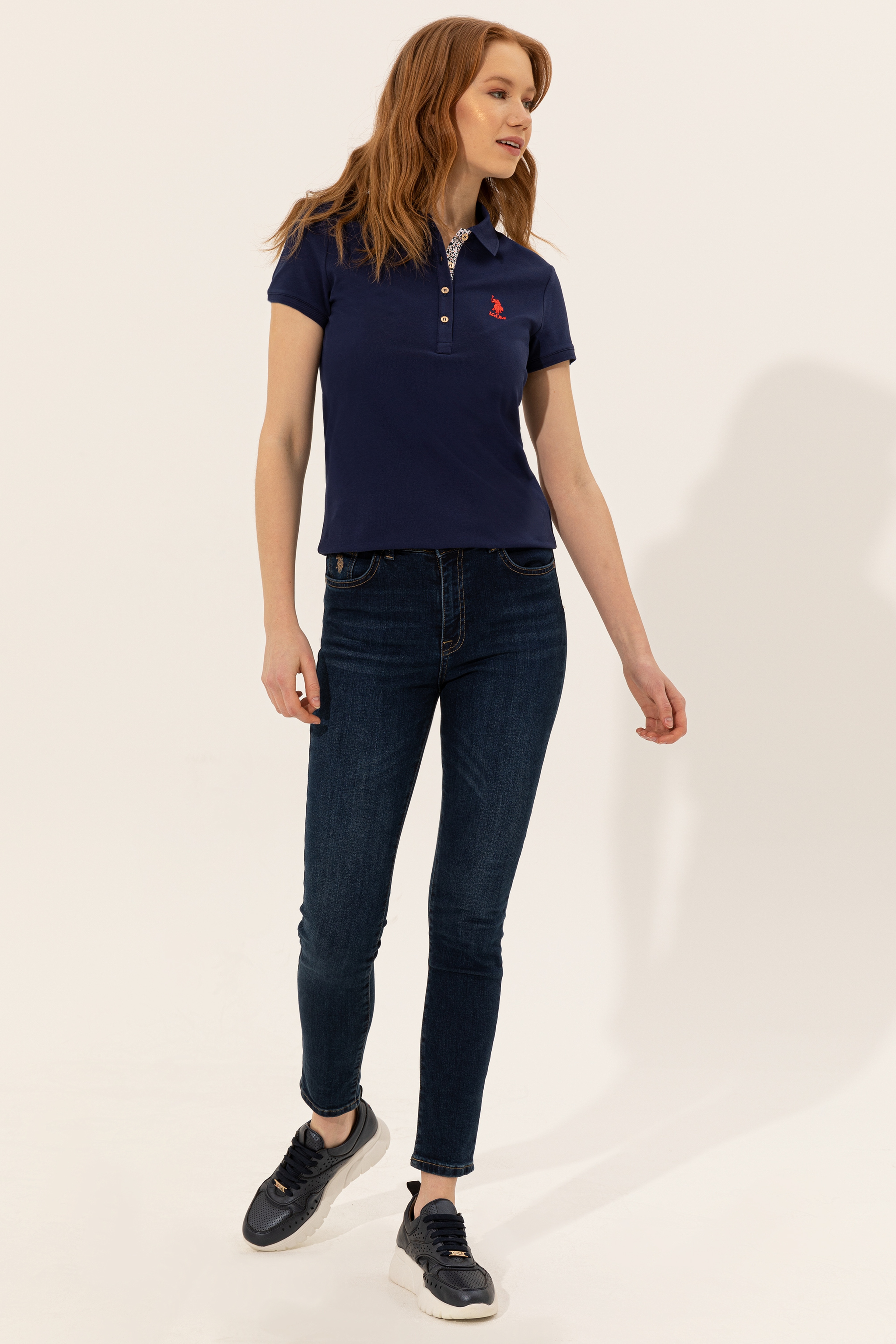 Kadın Lacivert Basic Polo Yaka Tişört - Image 2