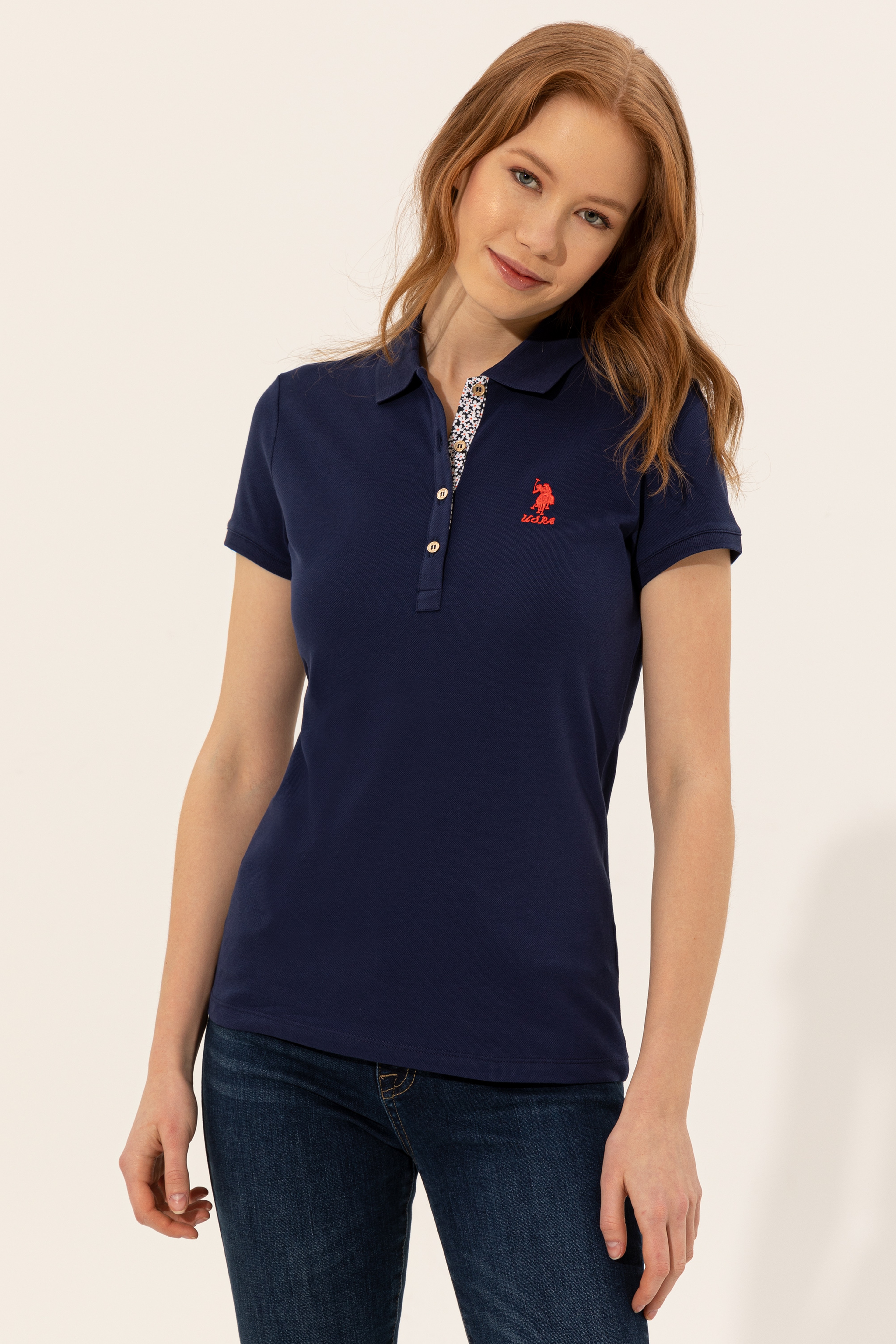 Kadın Lacivert Basic Polo Yaka Tişört - Image 1