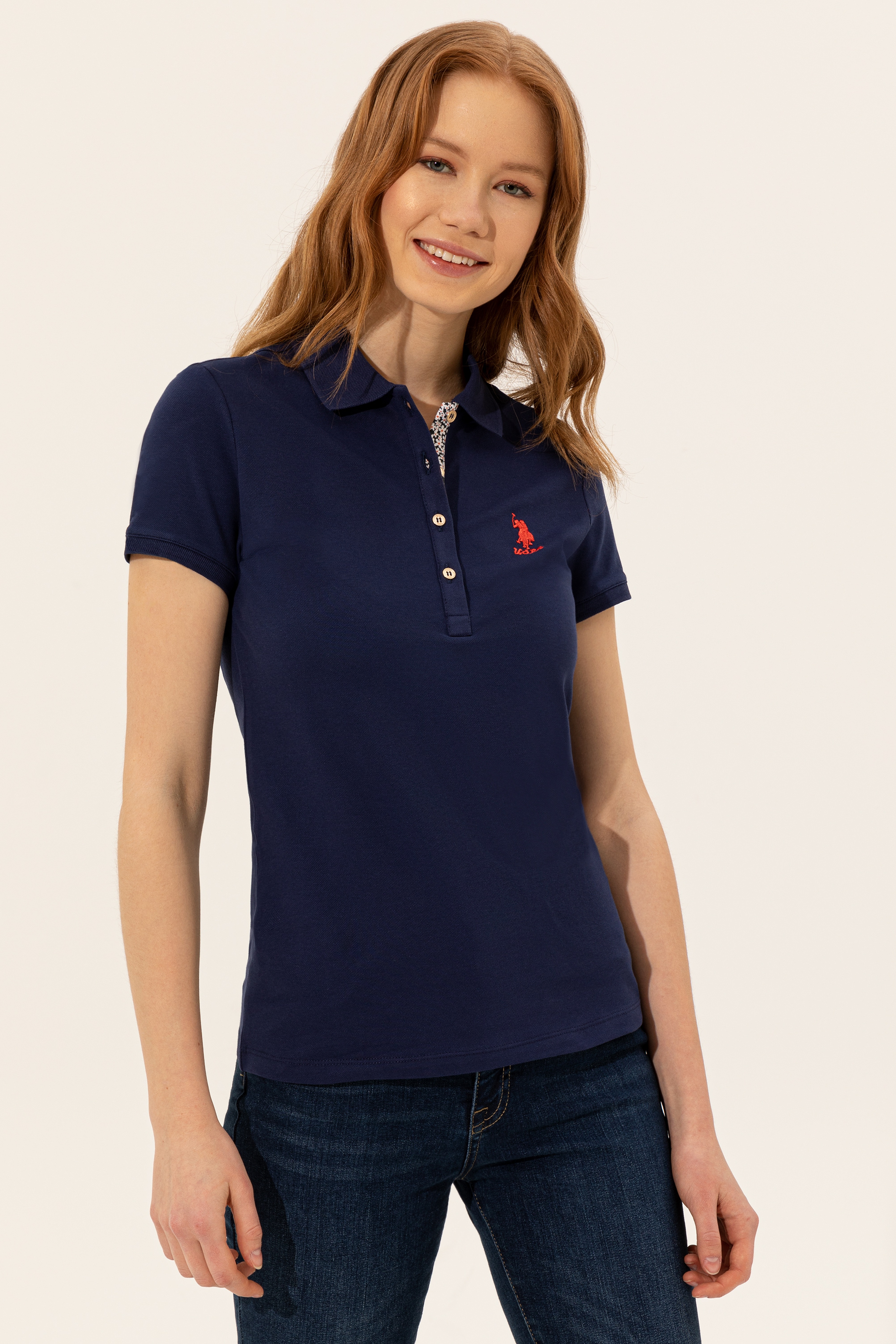 Kadın Lacivert Basic Polo Yaka Tişört - Image 3