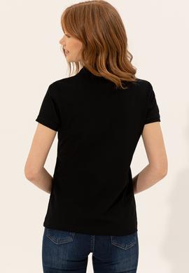 Kadın Siyah Basic Polo Yaka Tişört - 50246287047