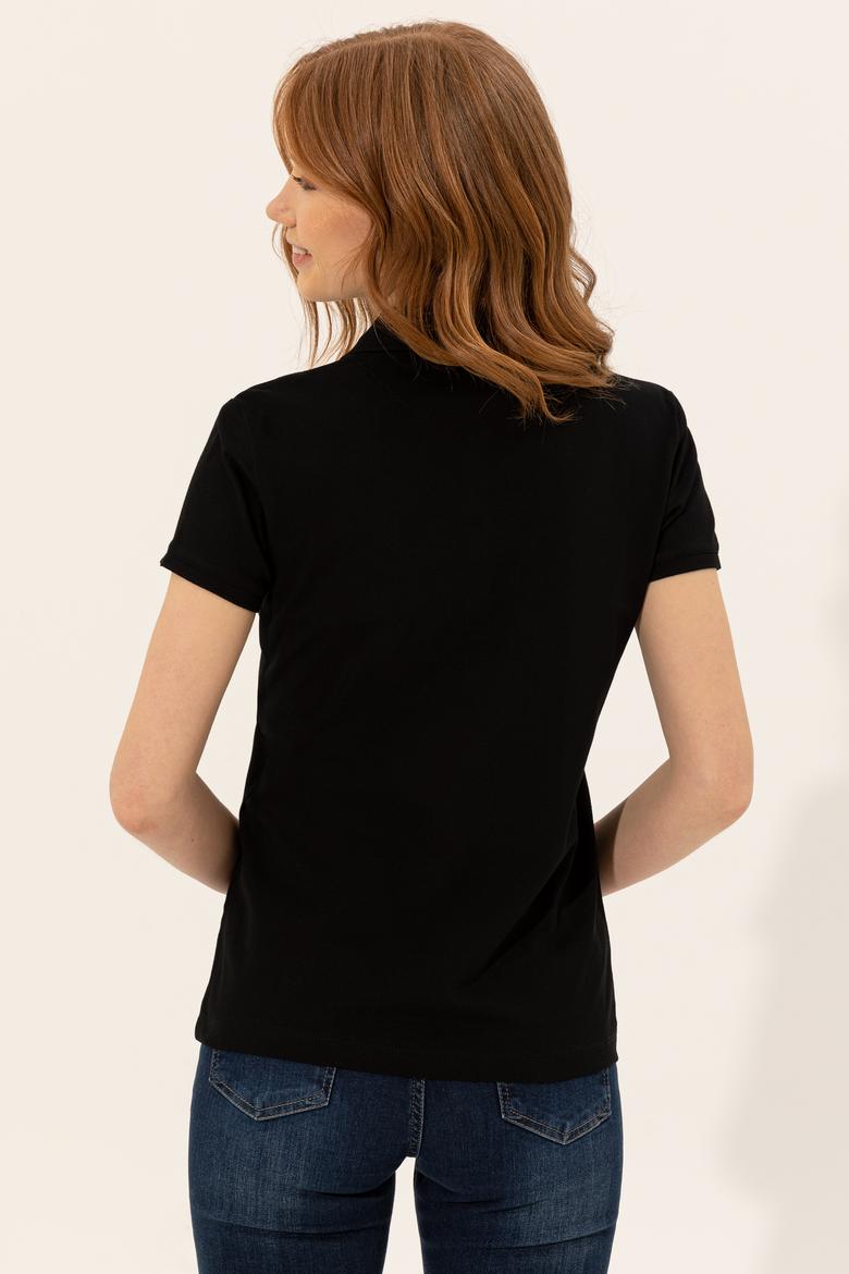 Kadın Siyah Basic Polo Yaka Tişört - 50246287047