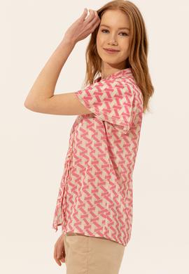 Kadın Pembe Kısa Kollu Gömlek - 50247122006