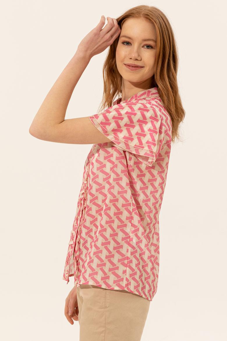 Kadın Pembe Kısa Kollu Gömlek - 50247122006