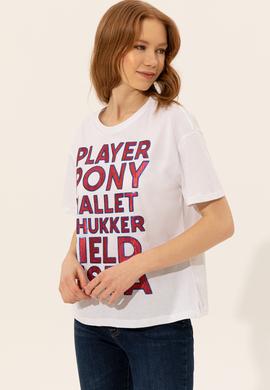 Kadın Beyaz Bisiklet Yaka Tişört - 50248978005