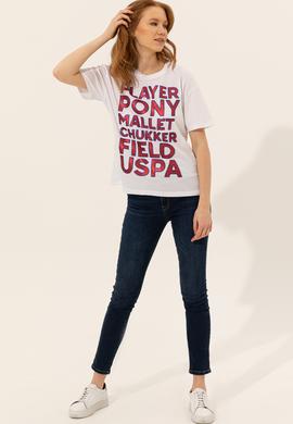 Kadın Beyaz Bisiklet Yaka Tişört - 50248978005