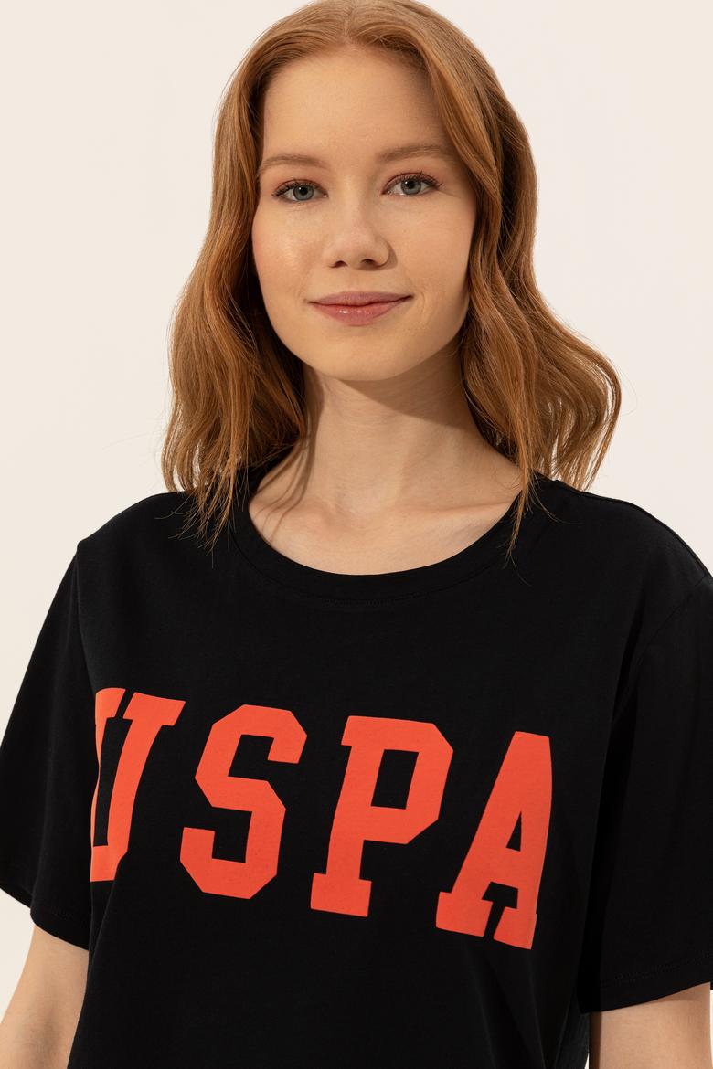 Kadın Siyah Bisiklet Yaka Tişört - 50249001056