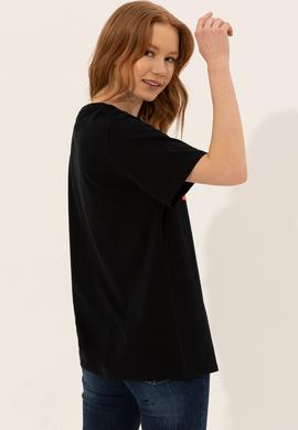 Kadın Siyah Bisiklet Yaka Tişört - 50249001056