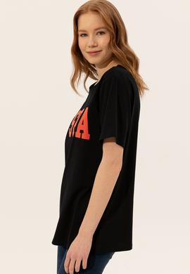 Kadın Siyah Bisiklet Yaka Tişört - 50249001056