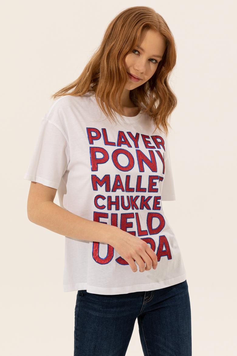 Kadın Beyaz Bisiklet Yaka Tişört