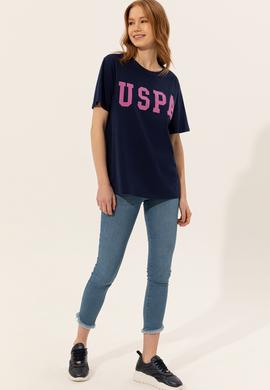 Kadın Lacivert Bisiklet Yaka Tişört - 50249001022