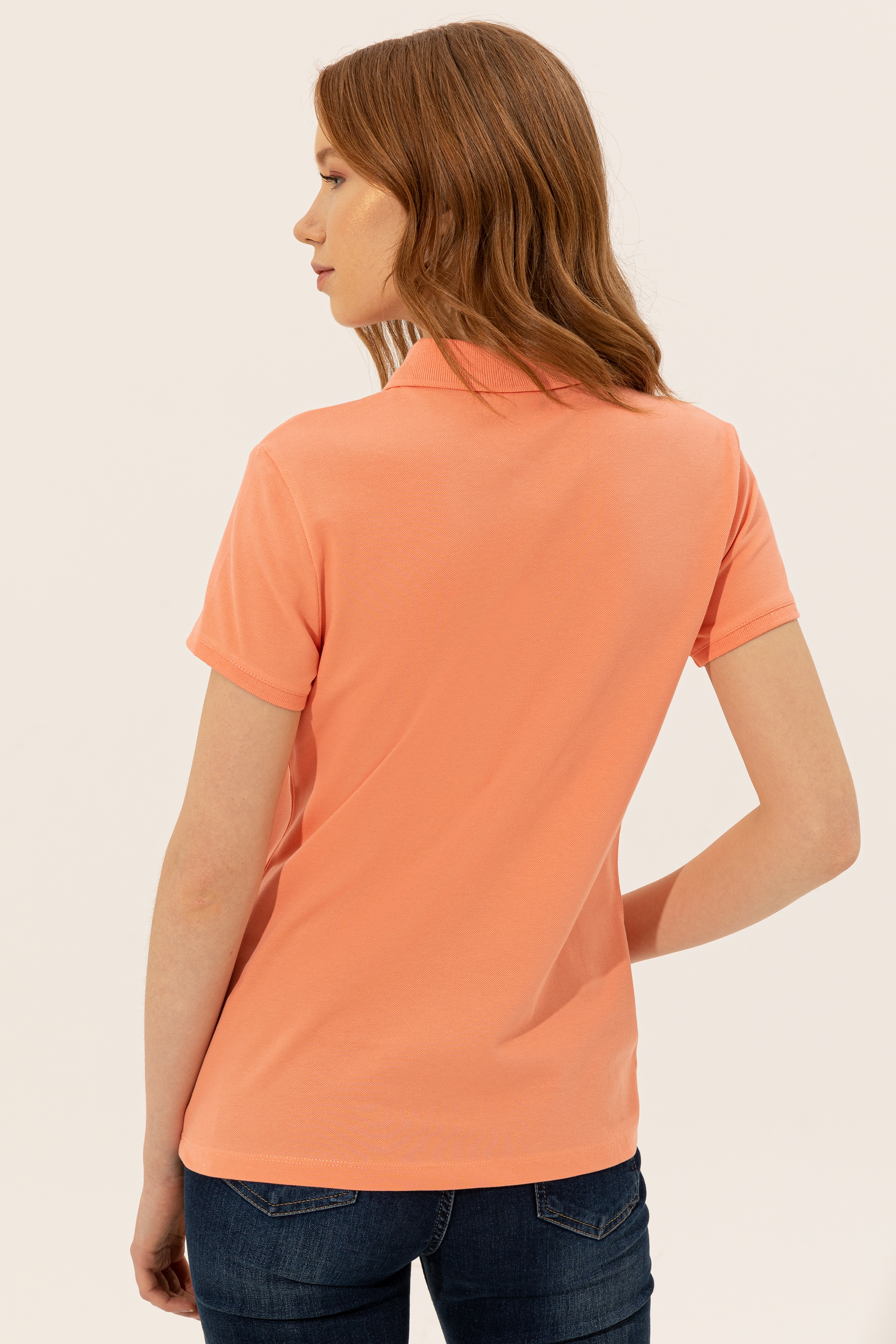 Kadın Somon Basic Polo Yaka Tişört