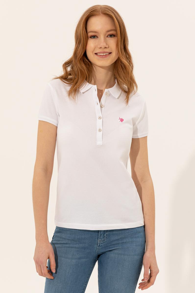 Kadın Beyaz Polo Yaka Tişört