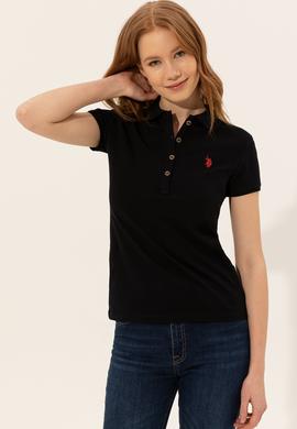 Kadın Siyah Polo Yaka Tişört - 50246288045