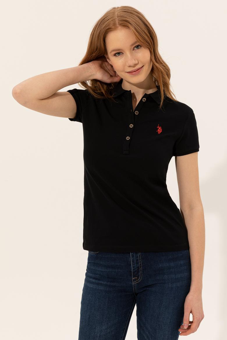 Kadın Siyah Polo Yaka Tişört - 50246288045