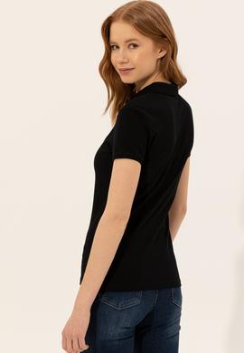 Kadın Siyah Polo Yaka Tişört - 50246288045