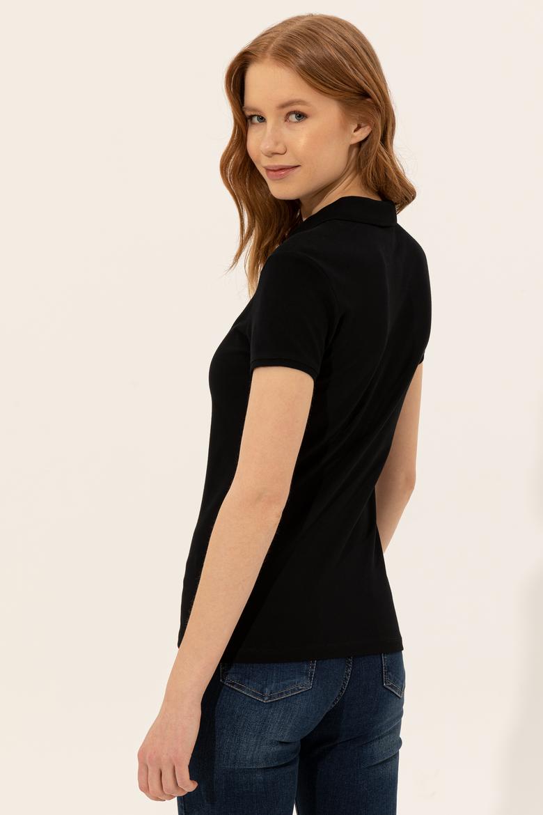 Kadın Siyah Polo Yaka Tişört - 50246288045