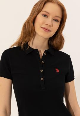 Kadın Siyah Polo Yaka Tişört - 50246288045
