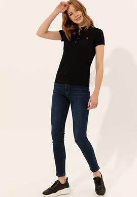 Kadın Siyah Polo Yaka Tişört - 50246288045