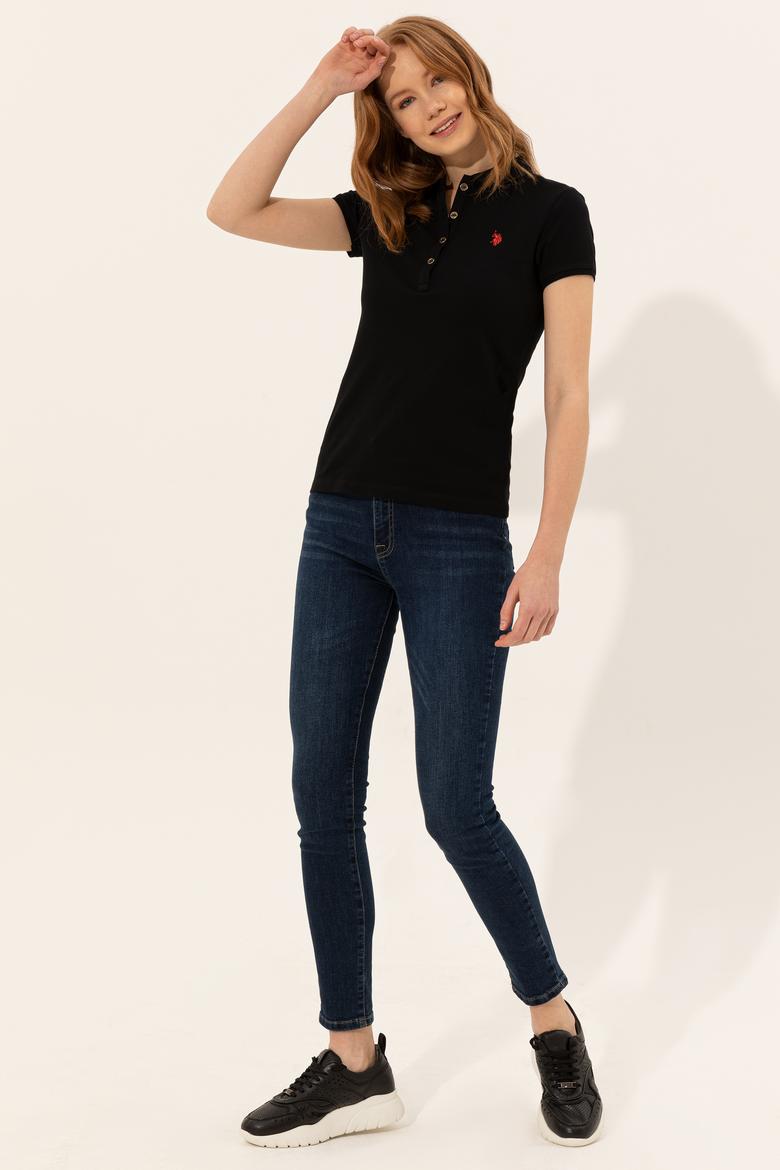 Kadın Siyah Polo Yaka Tişört - 50246288045