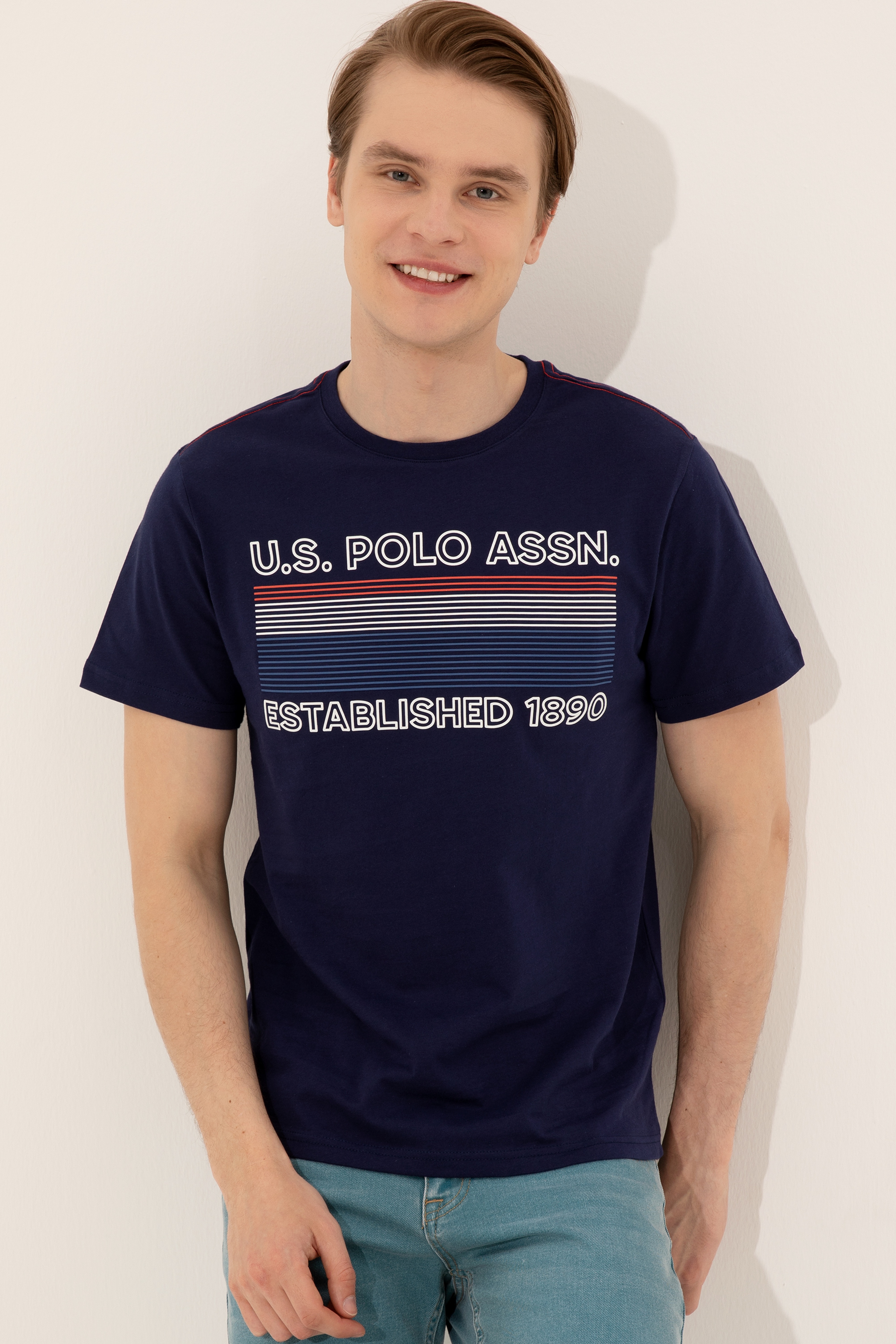 Erkek Lacivert Bisiklet Yaka T-Shirt - Image 1