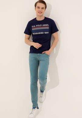 Erkek Lacivert Bisiklet Yaka T-Shirt - 50246309014