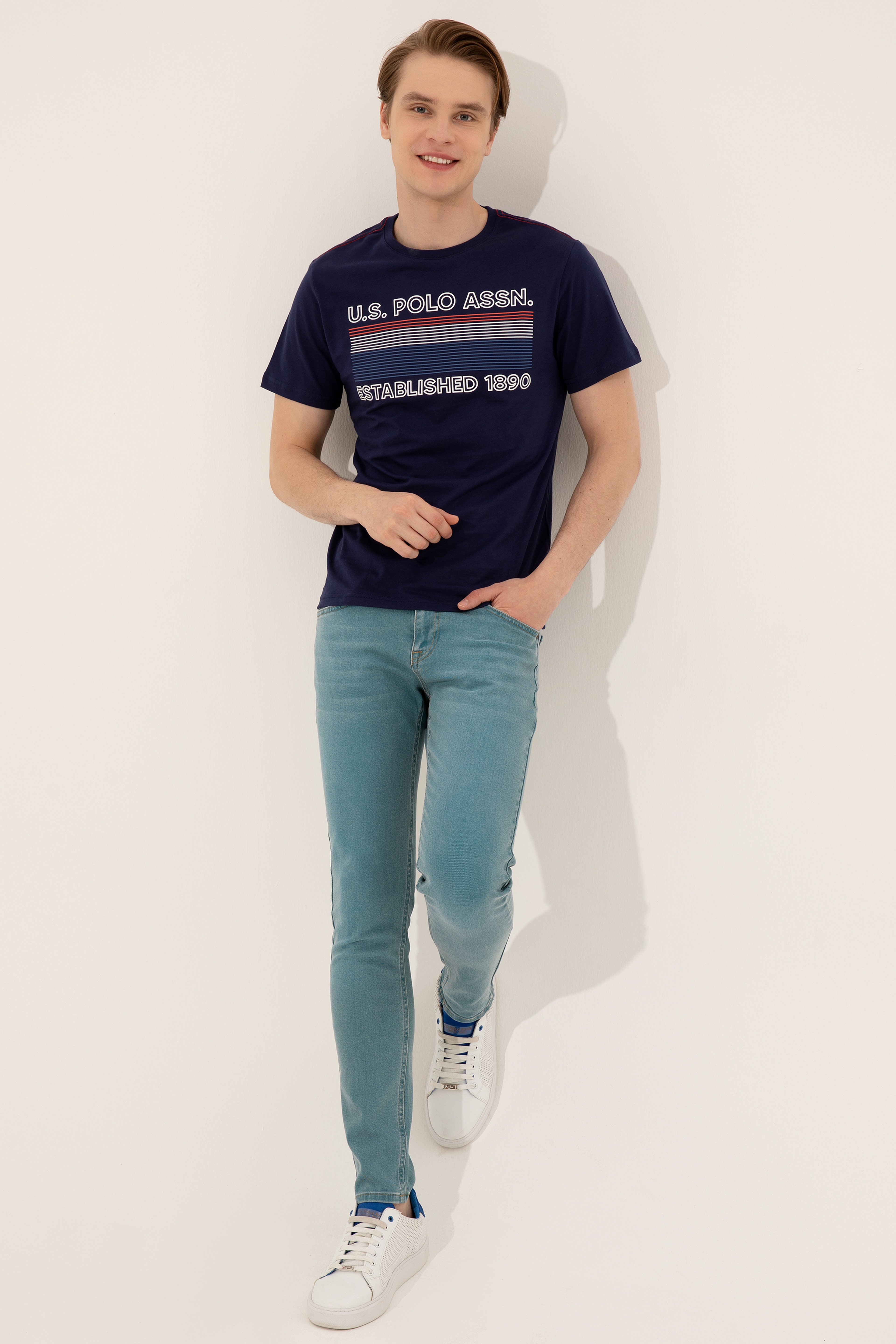 Erkek Lacivert Bisiklet Yaka T-Shirt - Image 2