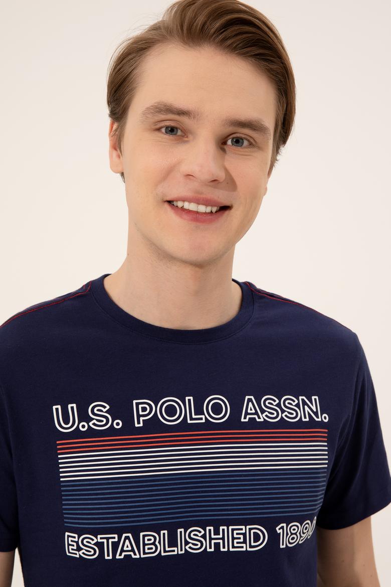 Erkek Lacivert Bisiklet Yaka T-Shirt - 50246309014