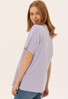 Kadın Lila Bisiklet Yaka Tişört - 50249001030