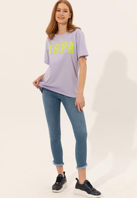 Kadın Lila Bisiklet Yaka Tişört - 50249001030